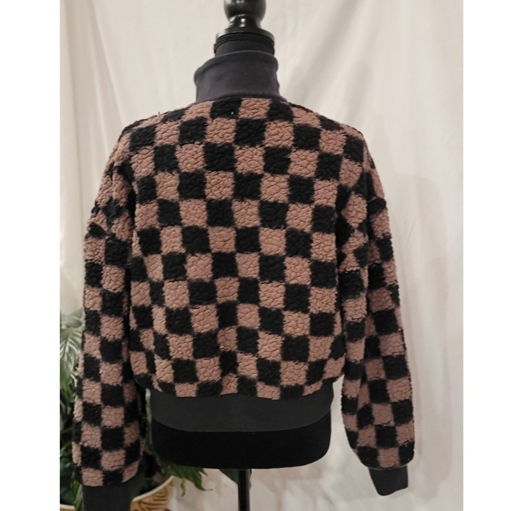 Pink Victoria's Secret Checkerboard Sherpa Fleece Quarter Zip Pullover Brown XS - Picture 3 of 7